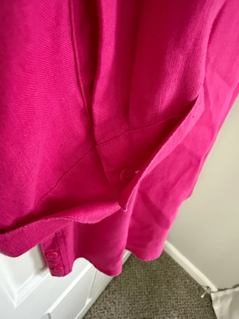 Chico's Bright Pink No Iron Linen 3/4th sleeve button front blouse - Picture 3 of 7